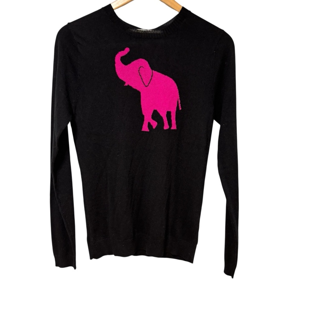 Tracy Negoshian Womens Black Pink Elephant Intarsia Knit Sweater XS New #214